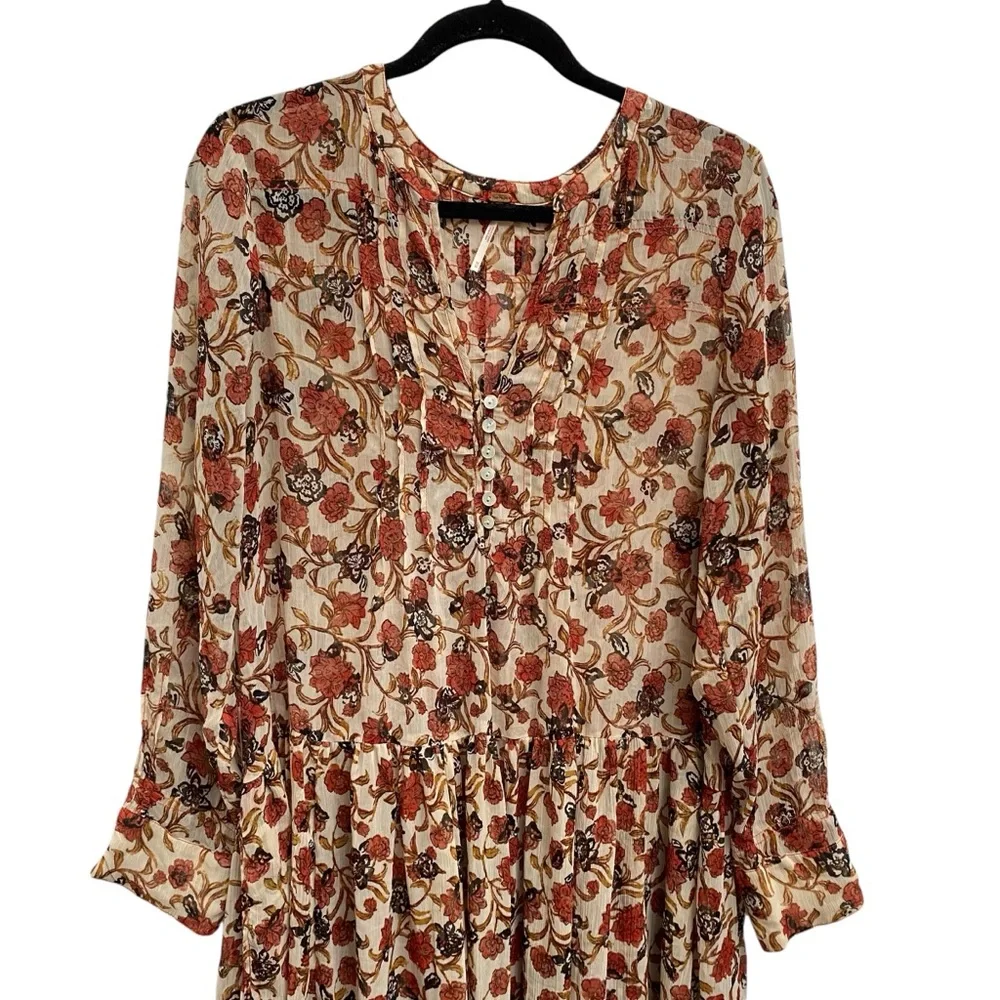 Free People See It Through Floral Long Sleeve Maxi Dress Size Medium - Picture 5 of 10